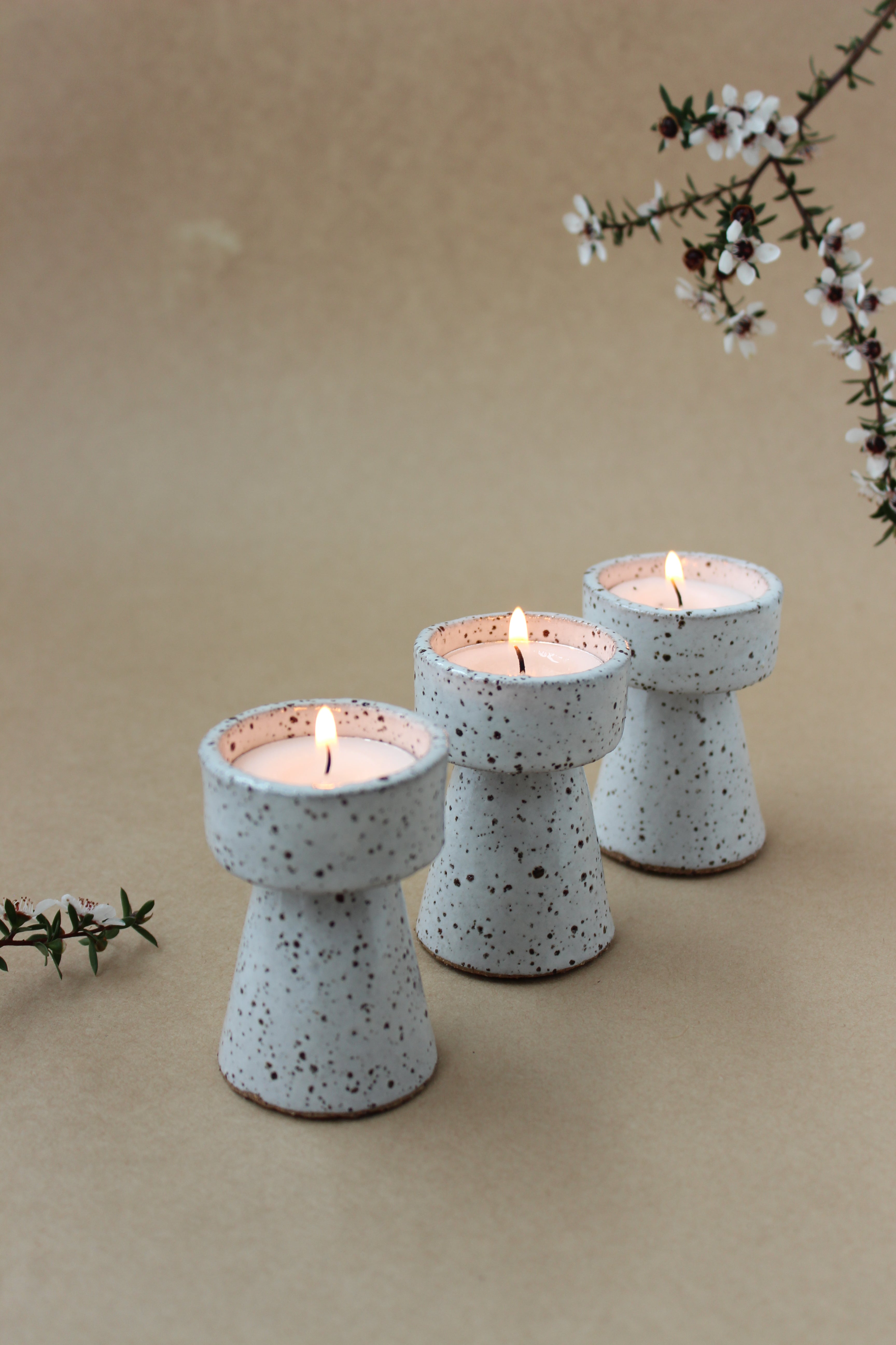 Tall Tealight Holder - White Speckle