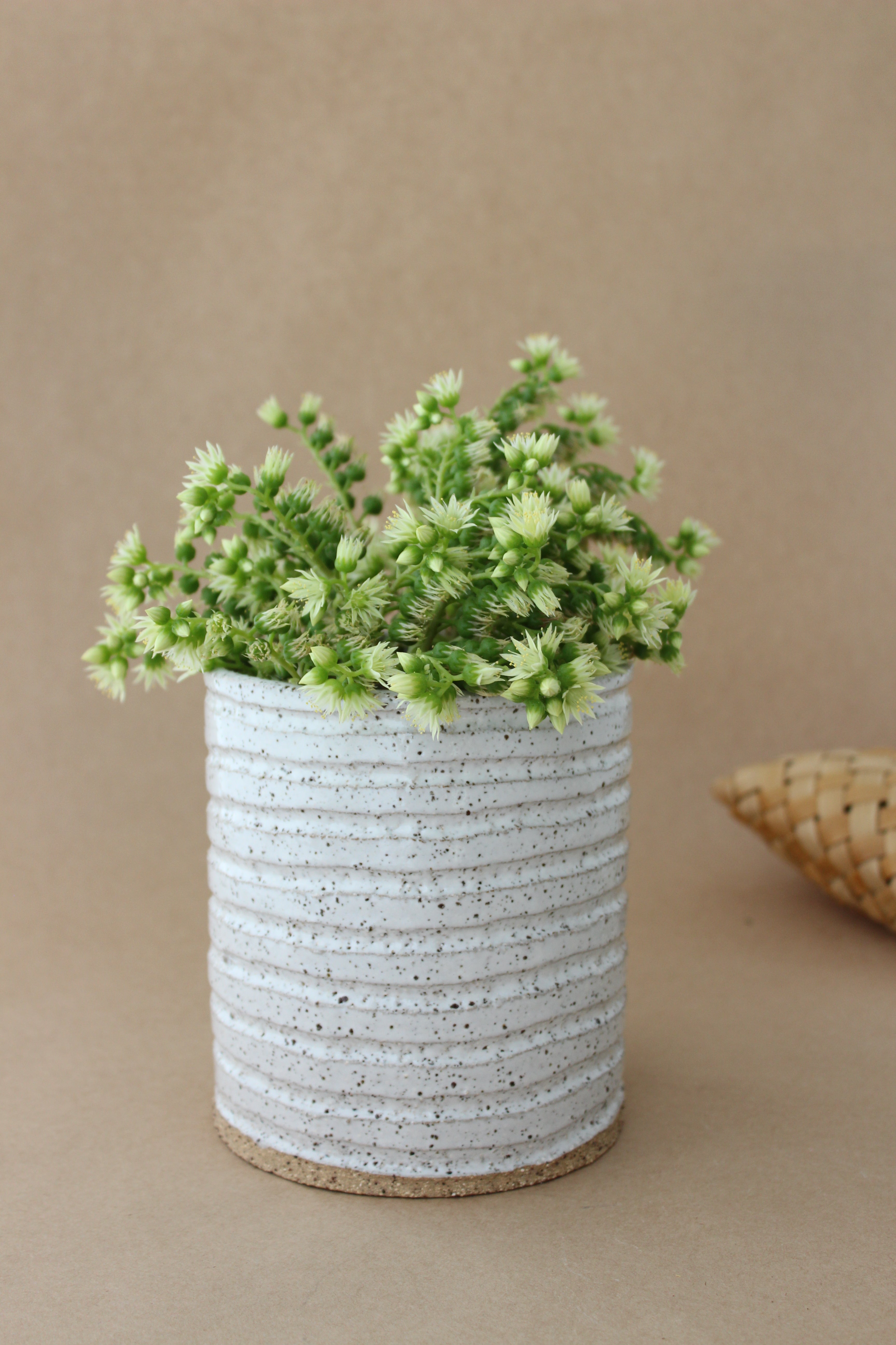 Large Planter - White Speckle - Carved